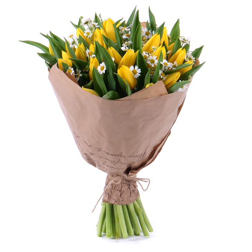 Sweet sárga tulipánok kamillával