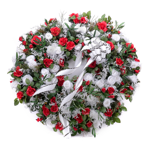 Irigo temetési koszorú fehér és piros virágok