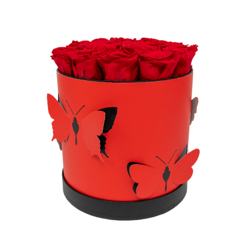 In eterno piros kerek doboz pillangók "M" 18 vörös rózsa